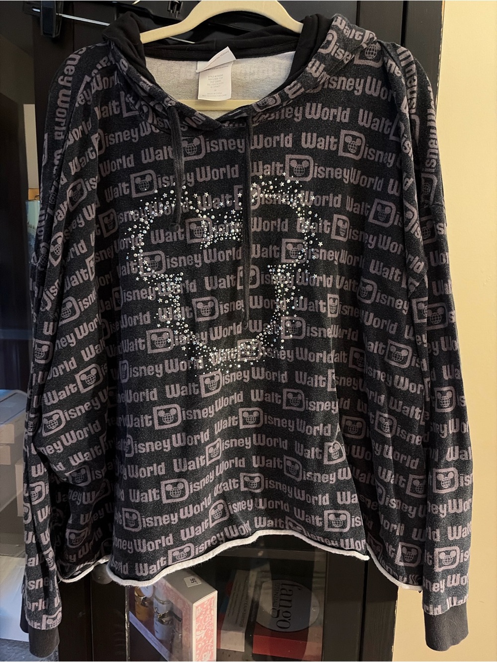 Disney Black Hooded Sweatshirt with Rhinestone Mickey